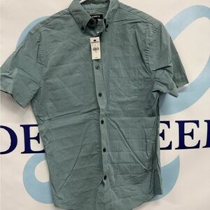 Express Mens short sleeve button up, size XS, color teal/gray, NWT